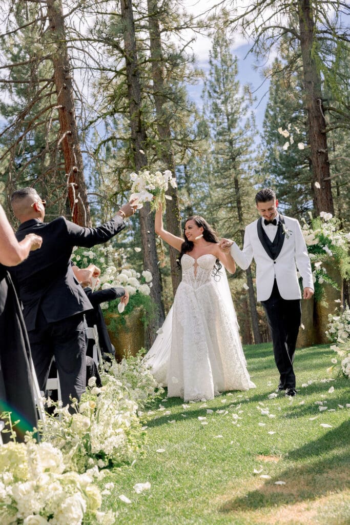 cute picture of the bride and groom at their dream wedding in lake tahoe